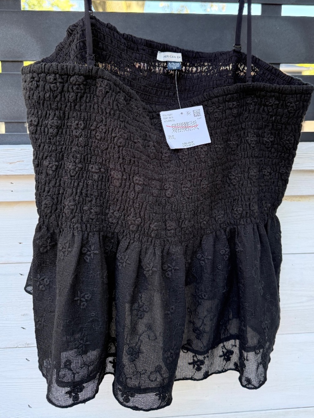 American Eagle Black Floral Lace Smocked Peplum Cami XL NWT